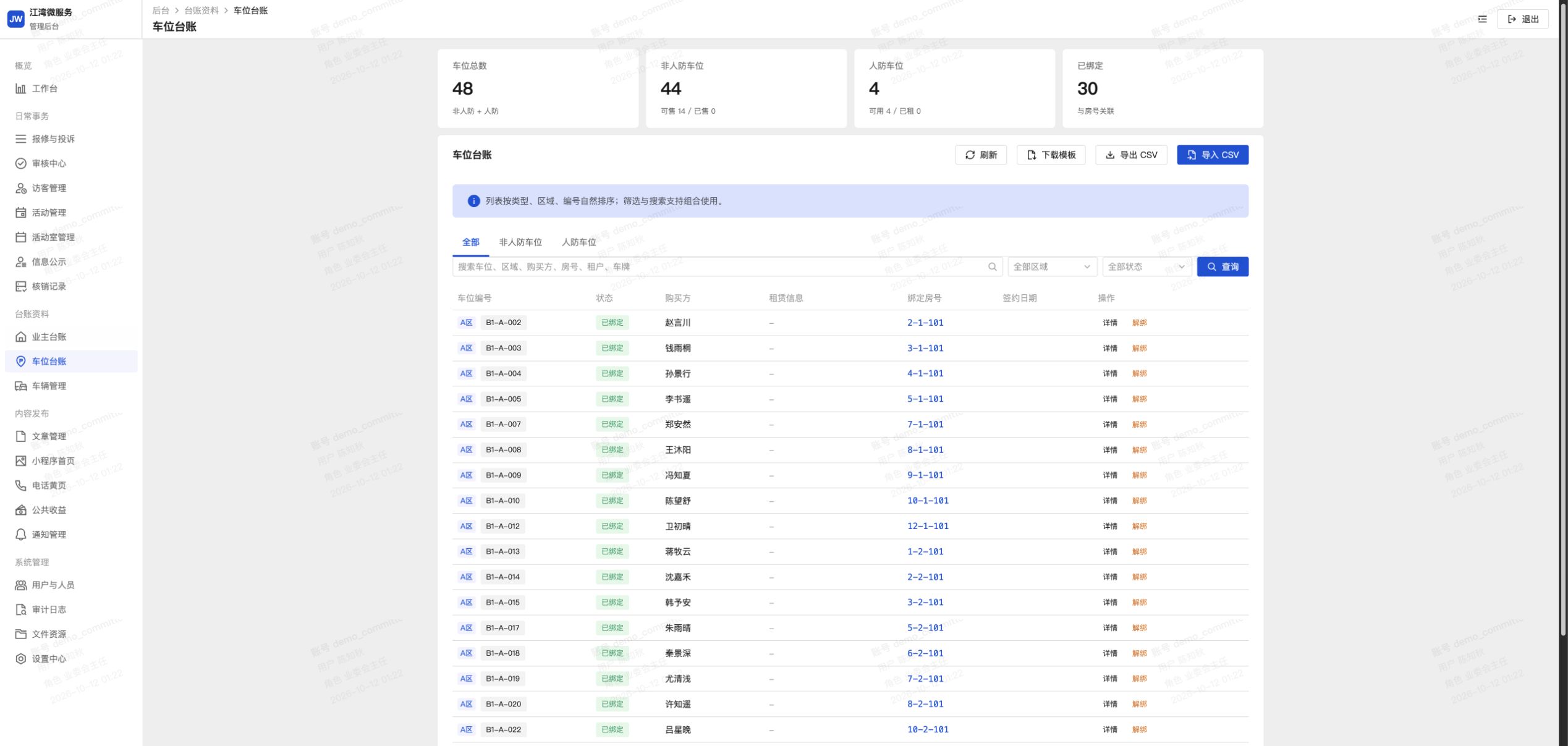 车位、车辆与访客